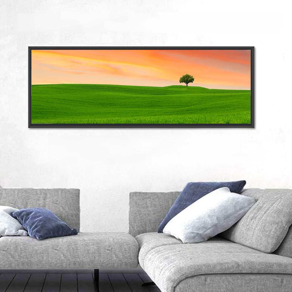Tuscany Sunset Hills Wall Art in a room, panoramic