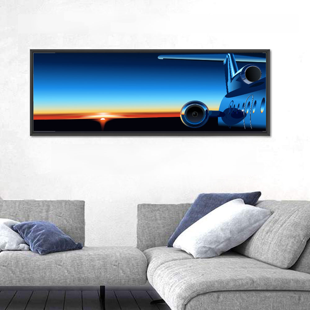 Private Jet Sunrise Wall Art in a room, panoramic