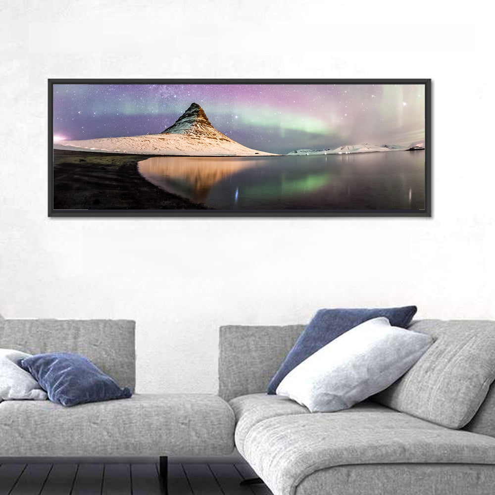 Kirkjufell Under the Milky Way Wall Art in a room, panoramic