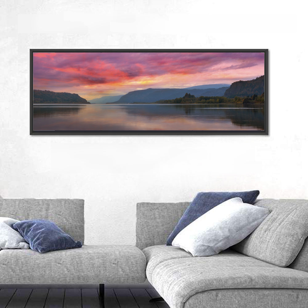 Sunrise Over River Gorge Wall Art in a room, panoramic
