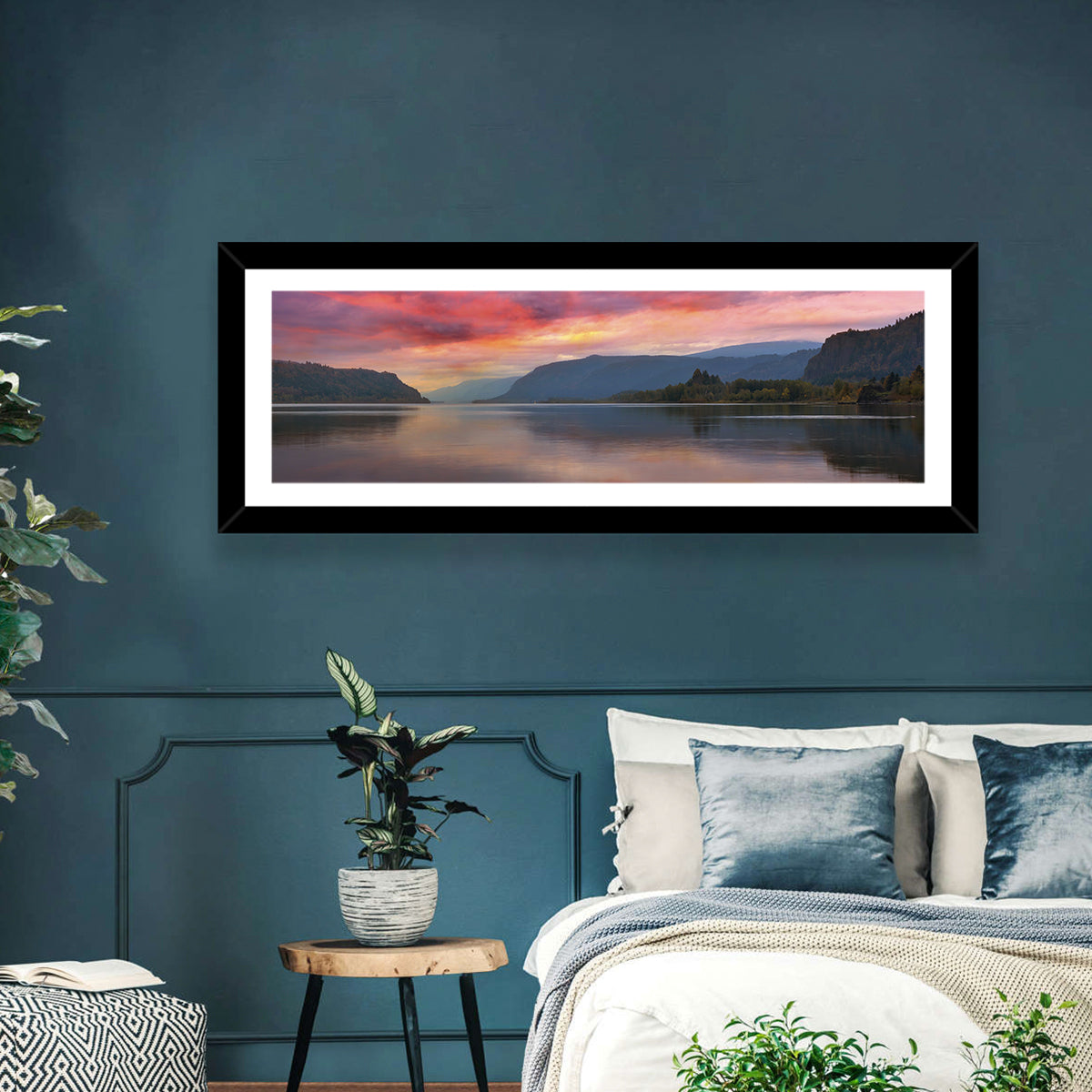 Sunrise Over River Gorge Wall Art in a room, panoramic