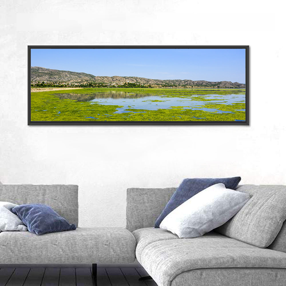 Uchali Lake Algae Reflection Wall Art in a room, panoramic