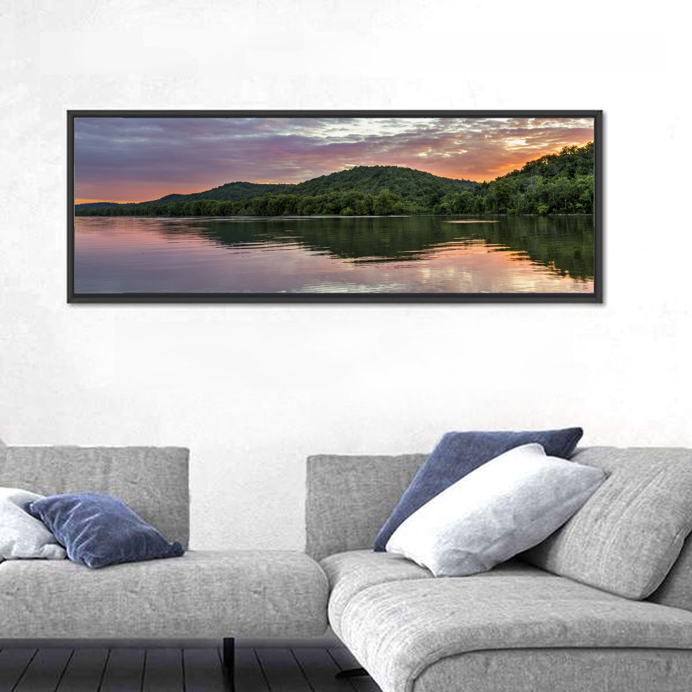 Ohio River Paden City at Dusk Wall Art in a room, panoramic