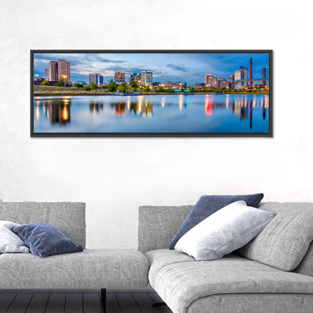 Birmingham Railroad Park Skyline Wall Art in a room, panoramic