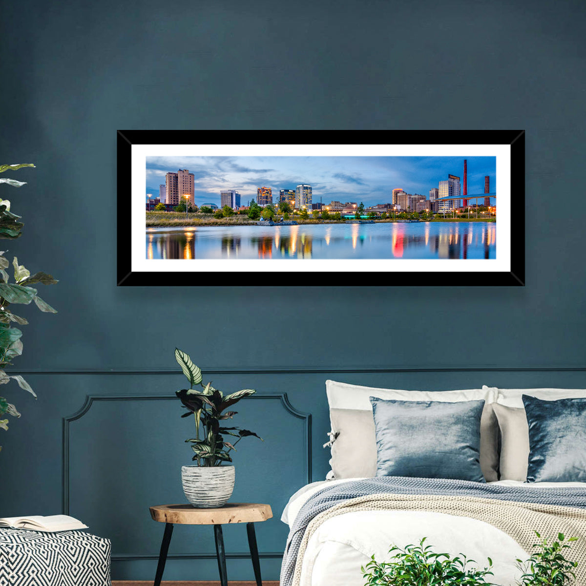 Birmingham Railroad Park Skyline Wall Art in a room, panoramic