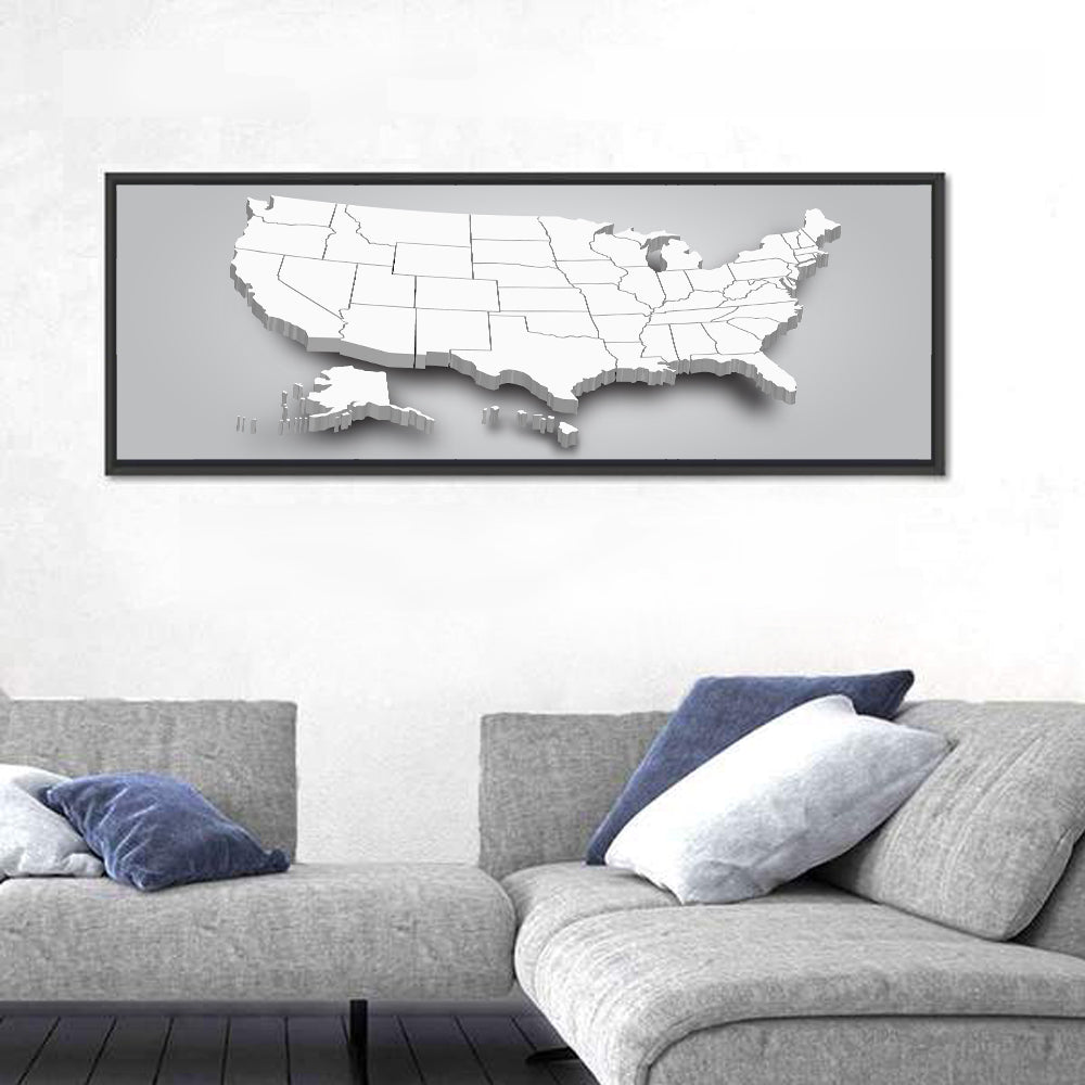 3d USA Map with Alaska and Hawaii Wall Art