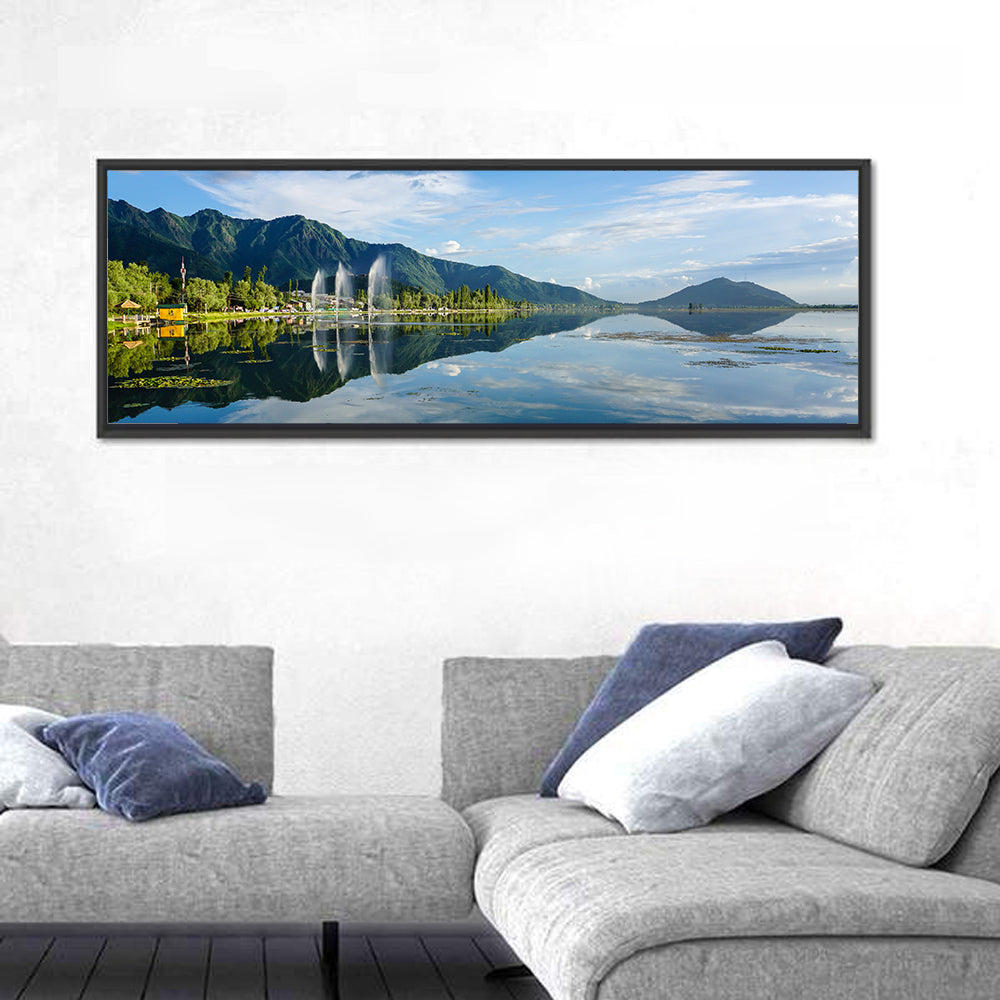 Dal Lake Reflections, Srinagar Wall Art in a room, panoramic