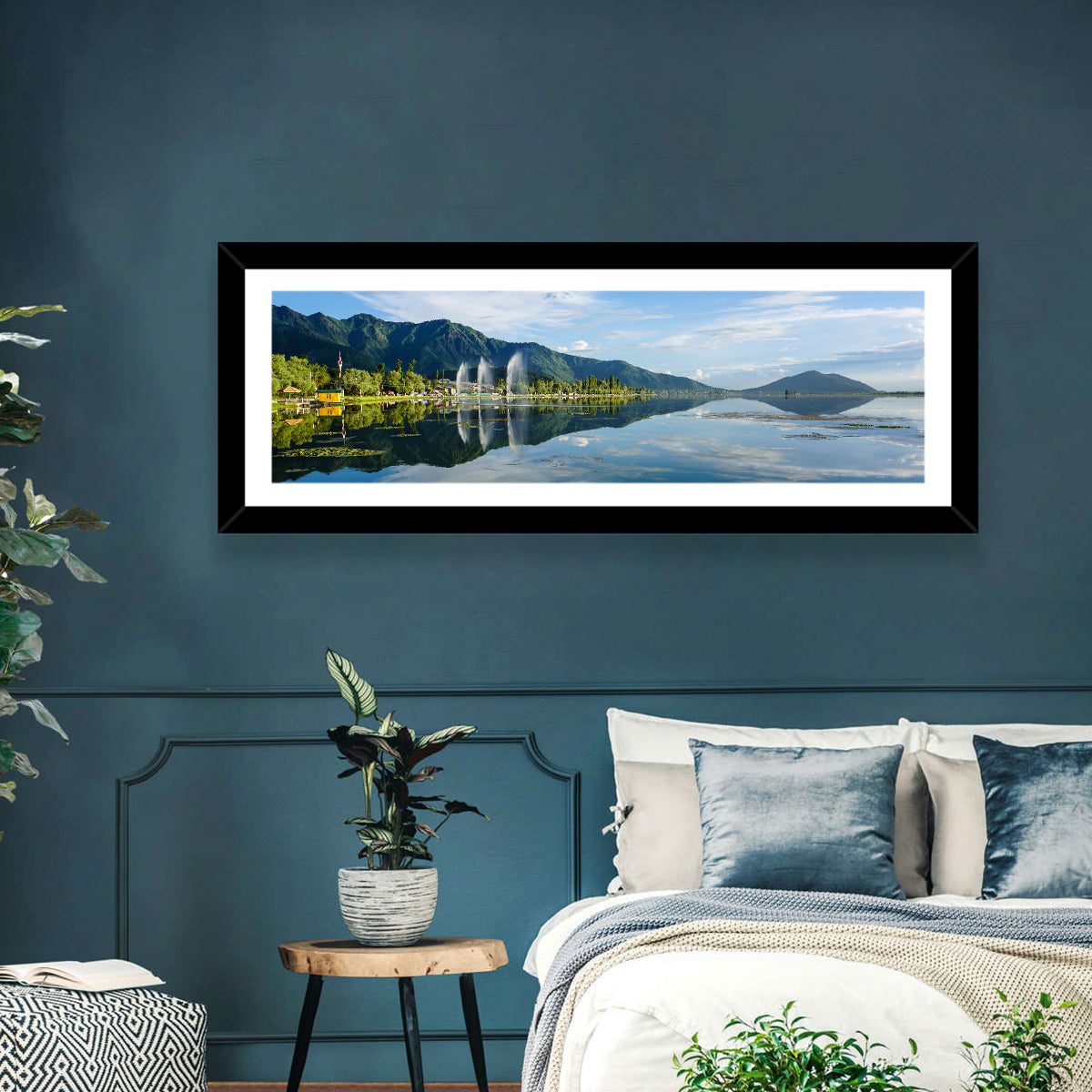 Dal Lake Reflections, Srinagar Wall Art in a room, panoramic