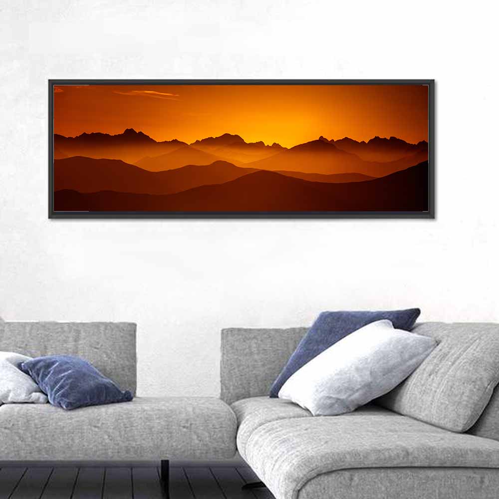 Tatry Mountains Sunset, Slovakia Wall Art in a room, panoramic
