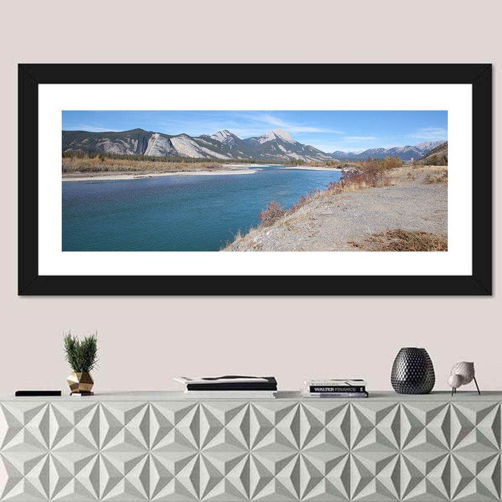 Mount Aeolus Over Athabasca Riverbank Wall Art in a room, panoramic