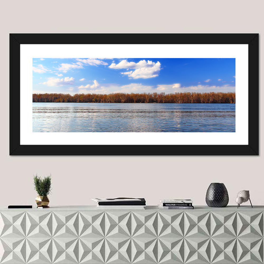 Andalusia Slough Autumn River Wall Art in a room, panoramic