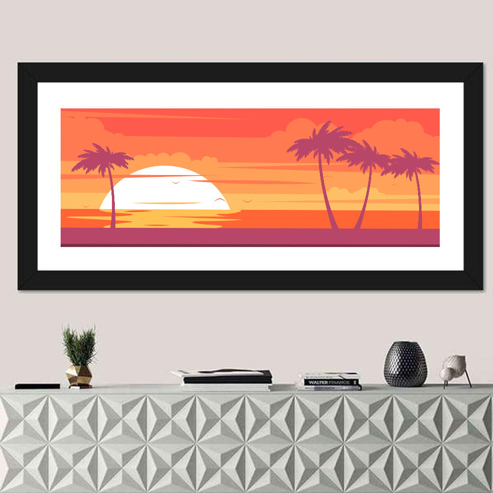 Tropical Sunset with Palm Silhouettes Wall Art