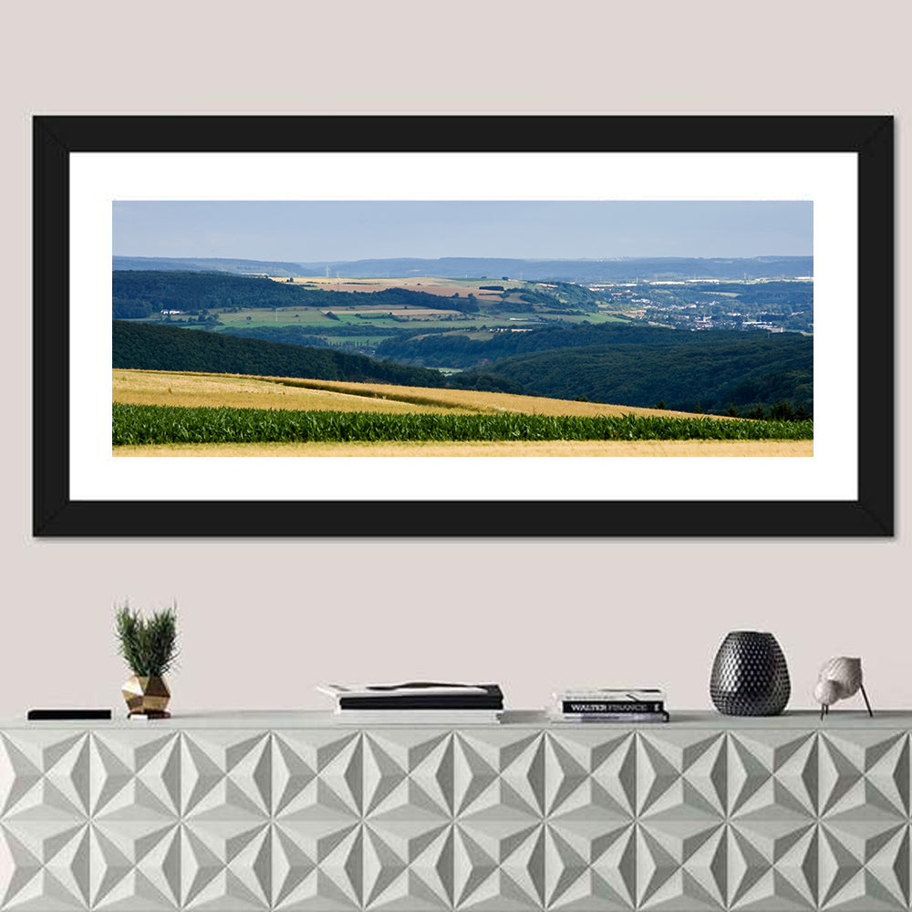 Village Grainfields Wall Art in a room, panoramic