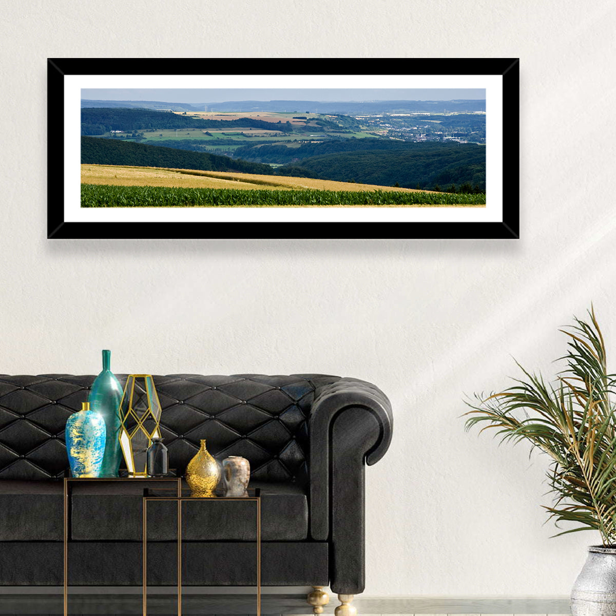 Village Grainfields Wall Art in a room, panoramic
