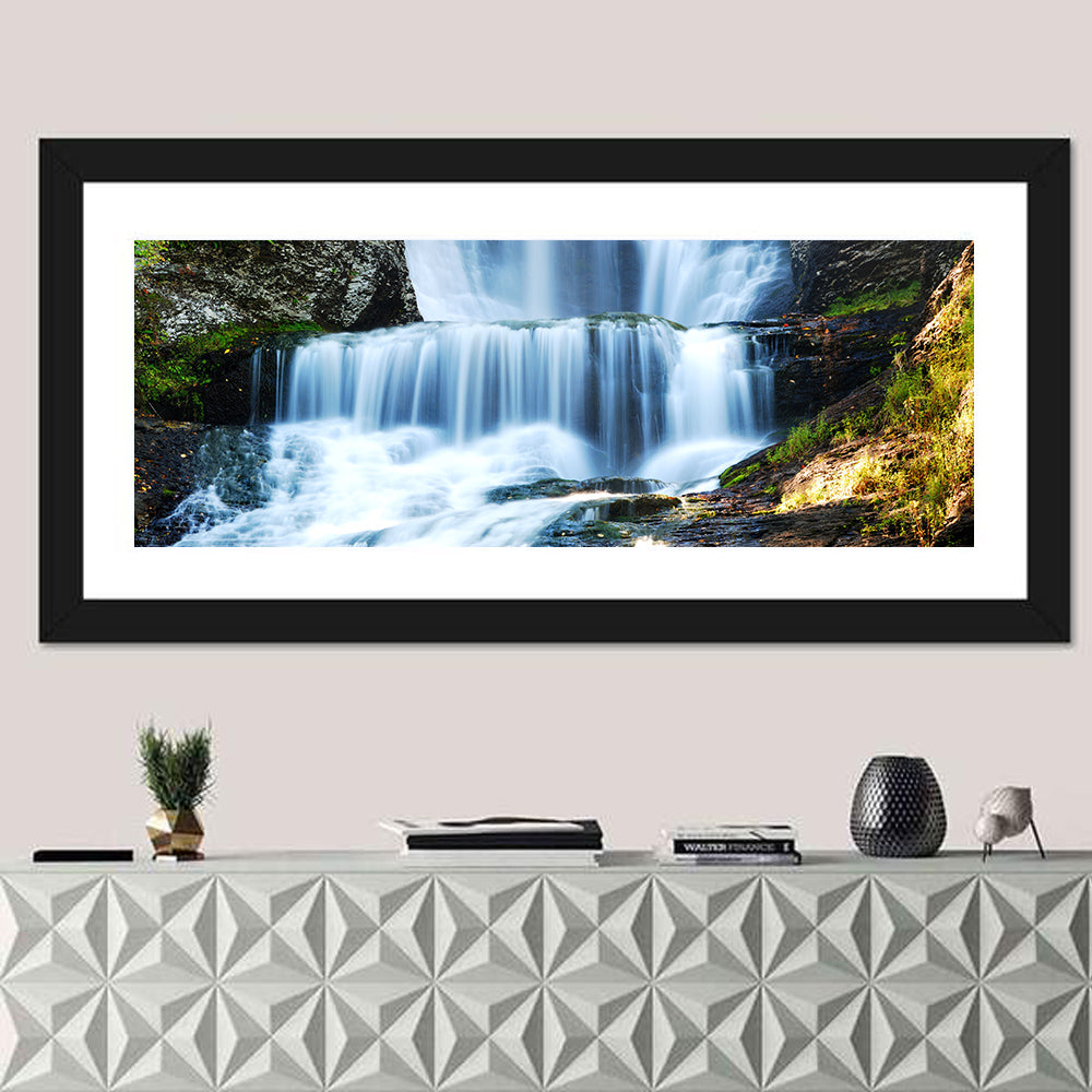 White Waterfall Over Mossy Rocks Wall Art