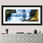 White Waterfall Over Mossy Rocks Wall Art