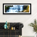 White Waterfall Over Mossy Rocks Wall Art