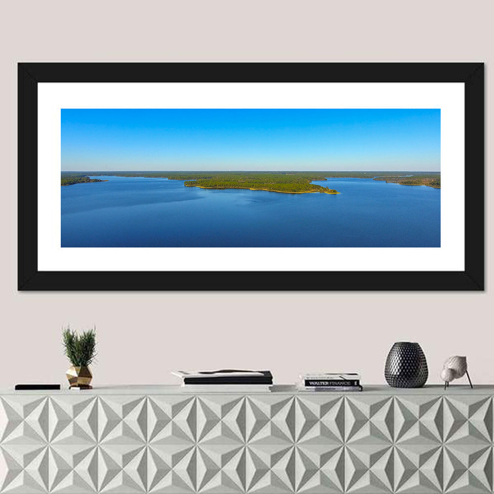 Big Creek Lake Peninsula Wall Art in a room, panoramic