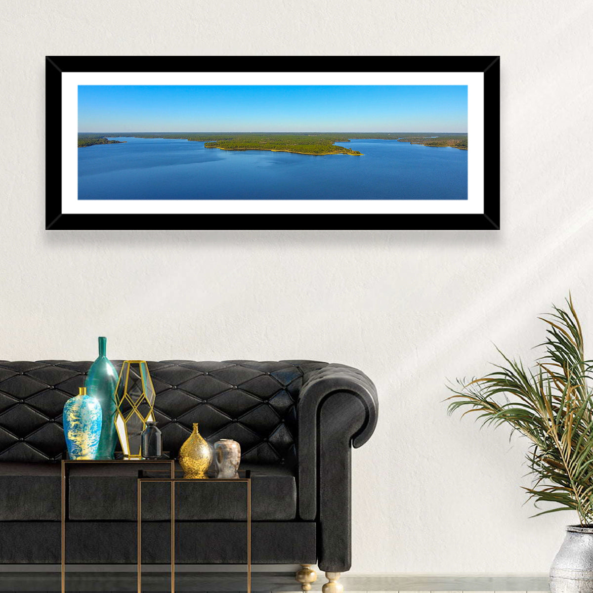 Big Creek Lake Peninsula Wall Art in a room, panoramic