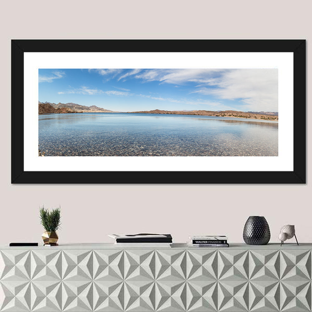 Lake Mohave Shoreline Wall Art in a room, panoramic