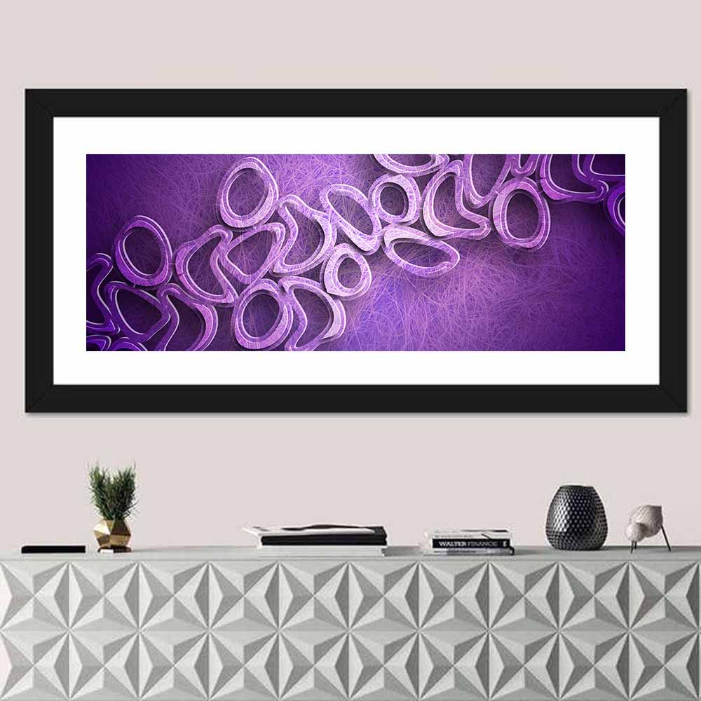 Layered Purple Ring Pattern Wall Art in a room, panoramic