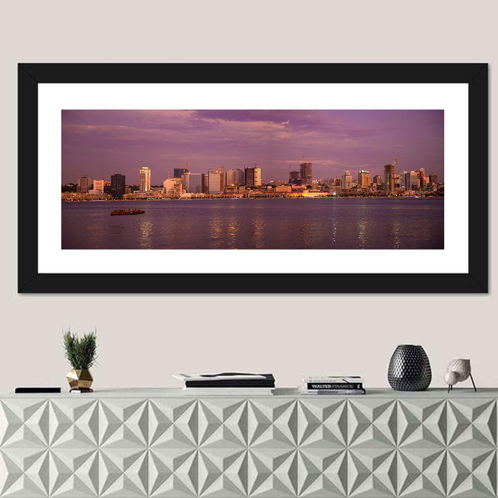 Luanda Skyline at Dusk Wall Art in a room, panoramic