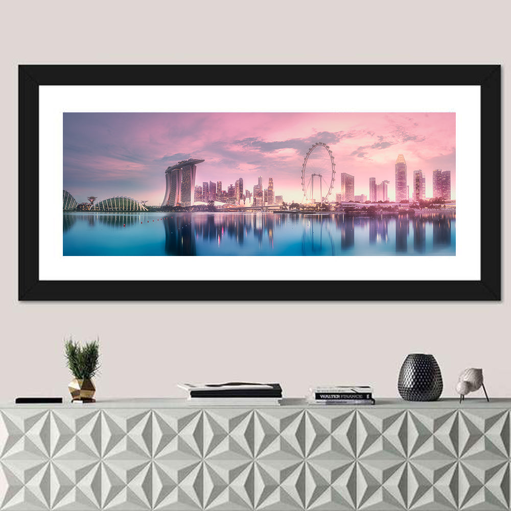 Marina Bay Skyline Wall Art in a room, panoramic
