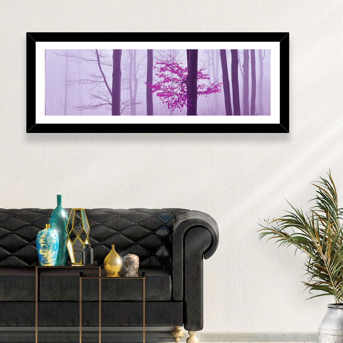 Magenta Tree in Foggy Forest Wall Art