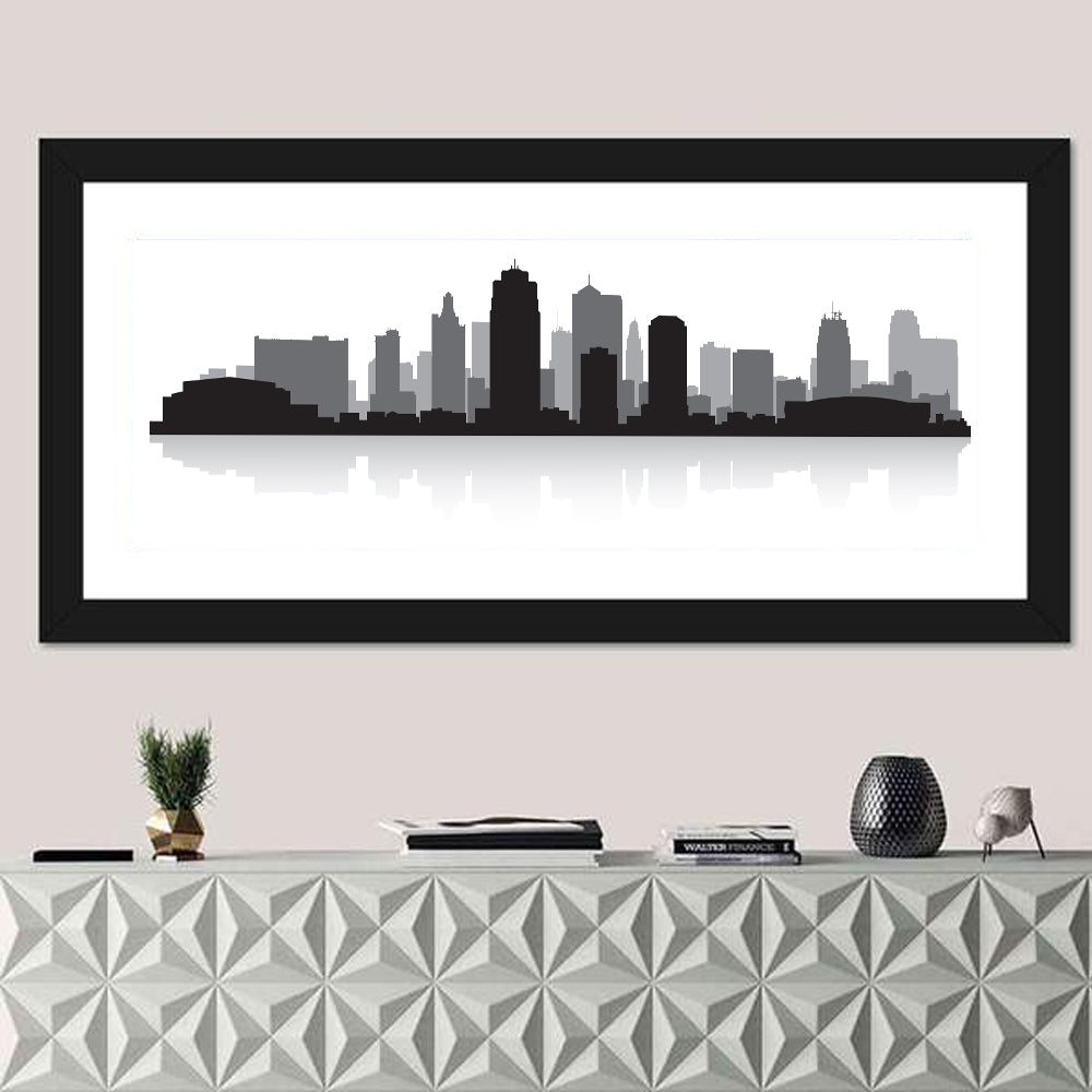 Kansas City Skyline Wall Art in a room, panoramic