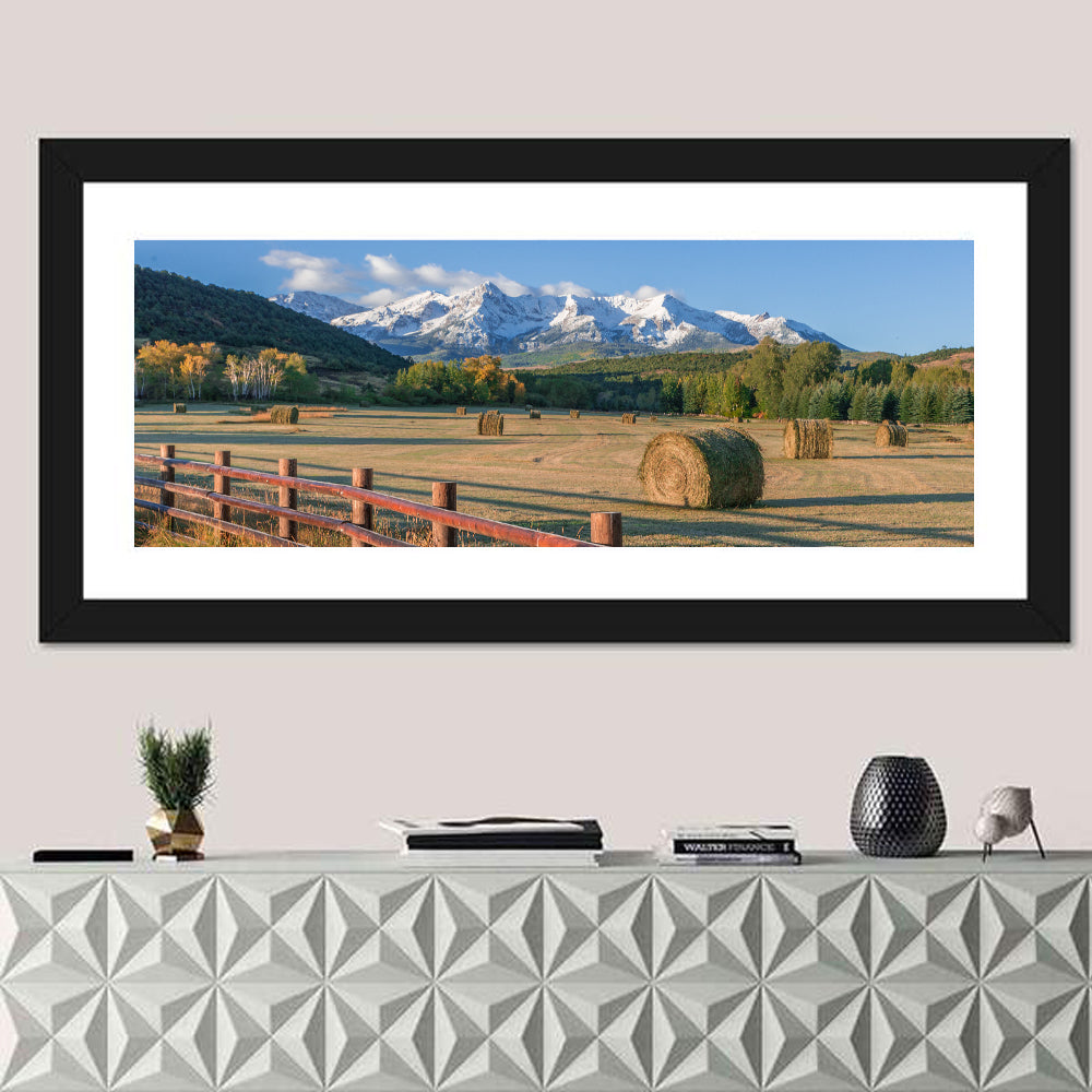 Colorado Hay Bales Wall Art in a room, panoramic