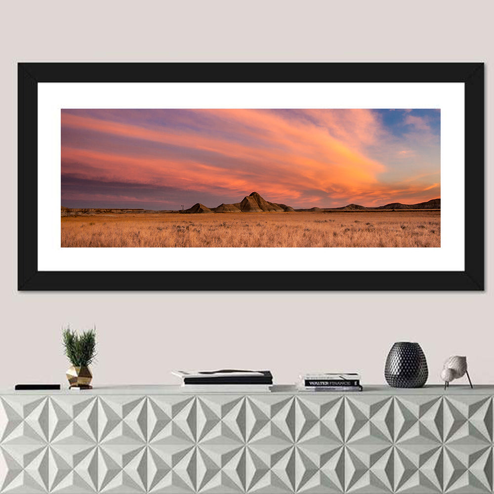 Toadstool State Park Sunset Wall Art in a room, panoramic
