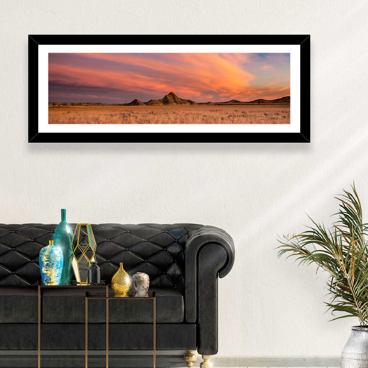 Toadstool State Park Sunset Wall Art in a room, panoramic