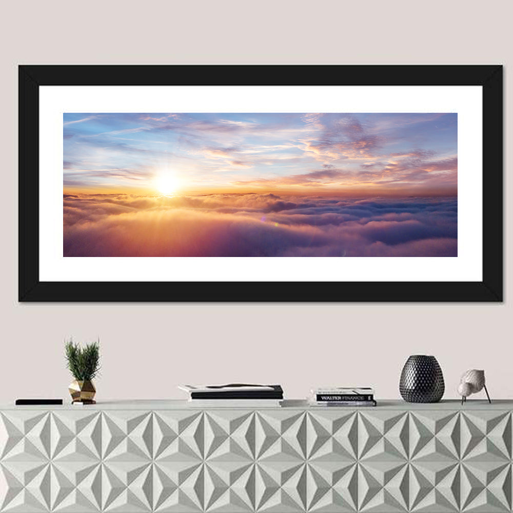 Sunrise Cloudscape Wall Art in a room, panoramic