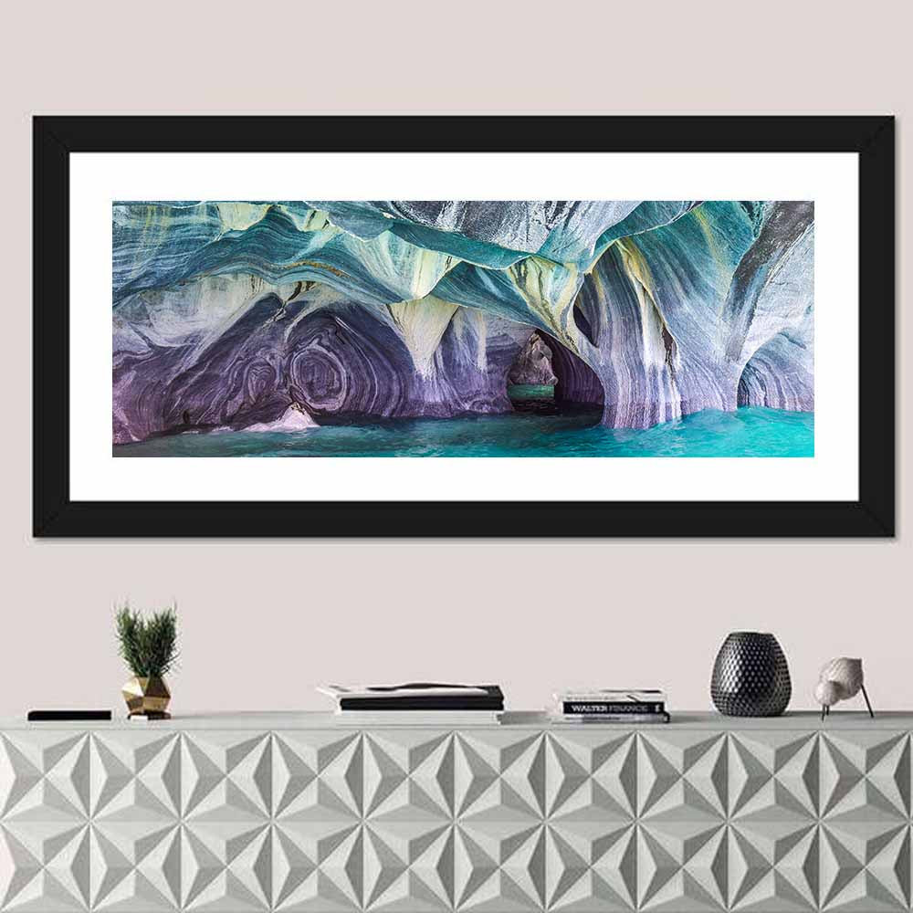 Marble Caves of Lake General Carrera Wall Art in a room, panoramic