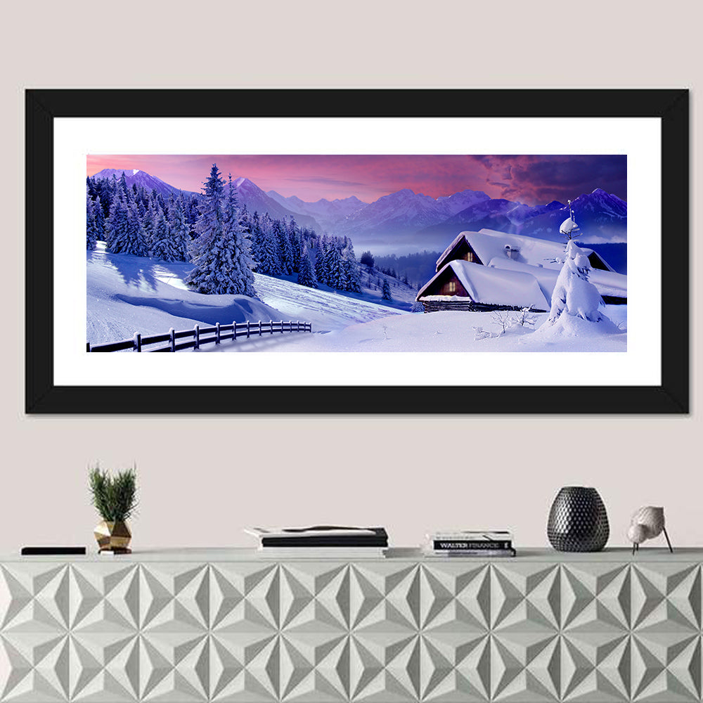 Snowy Mountain Cabin Wall Art