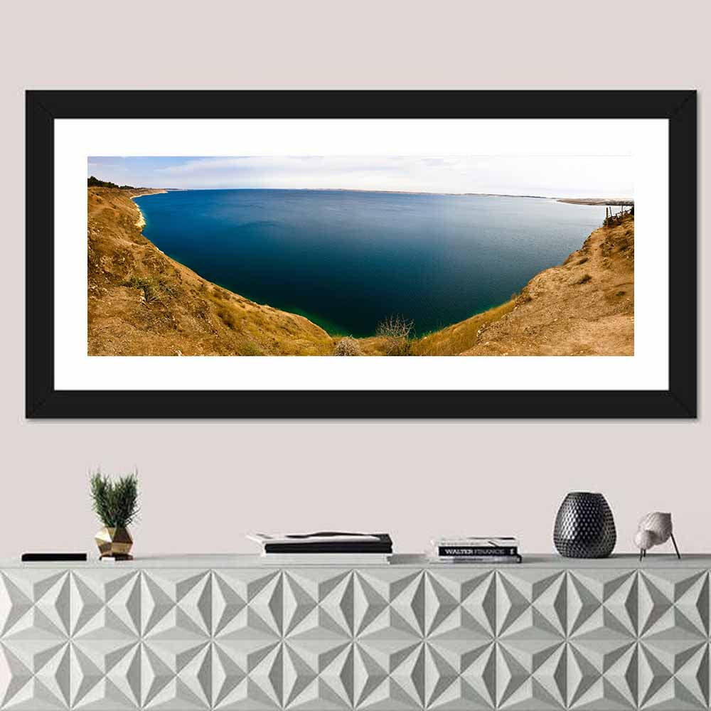 Lake Assad Cliffs, Syria Wall Art in a room, panoramic