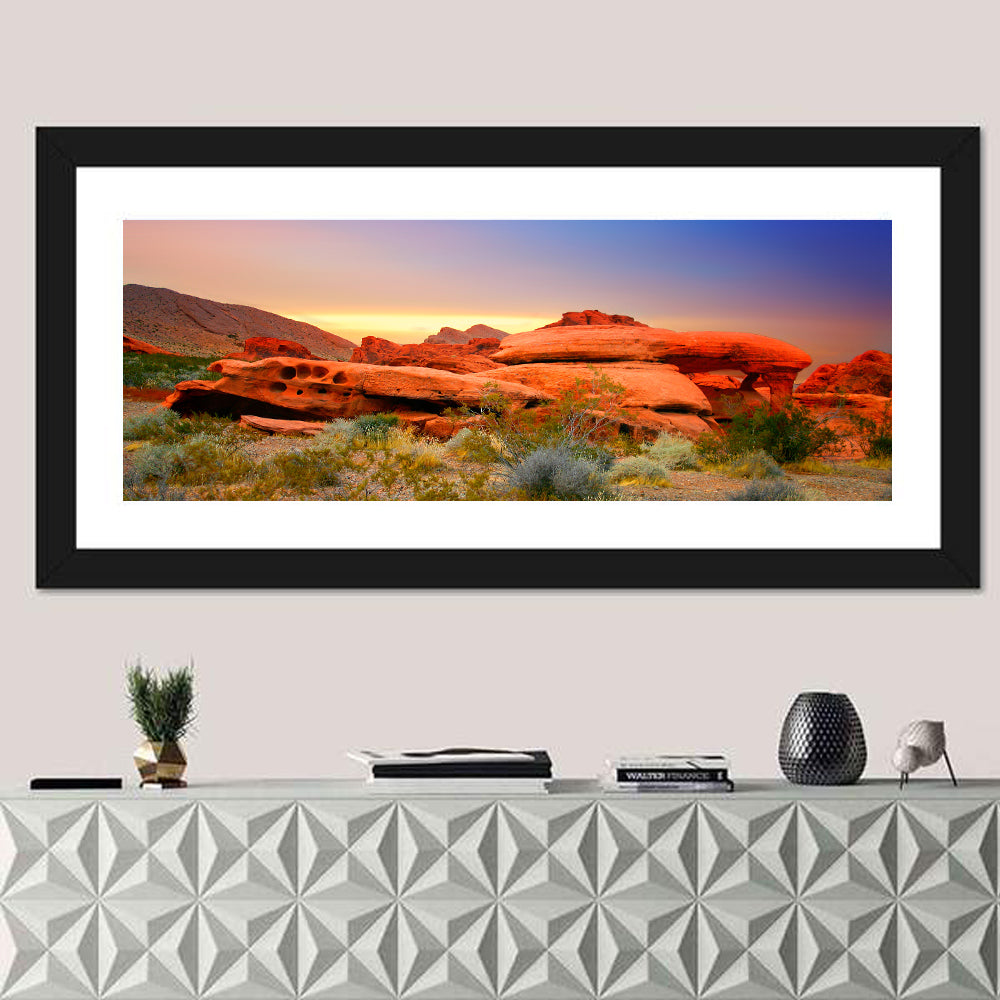 Red Rock Canyon Sunset Wall Art in a room, panoramic