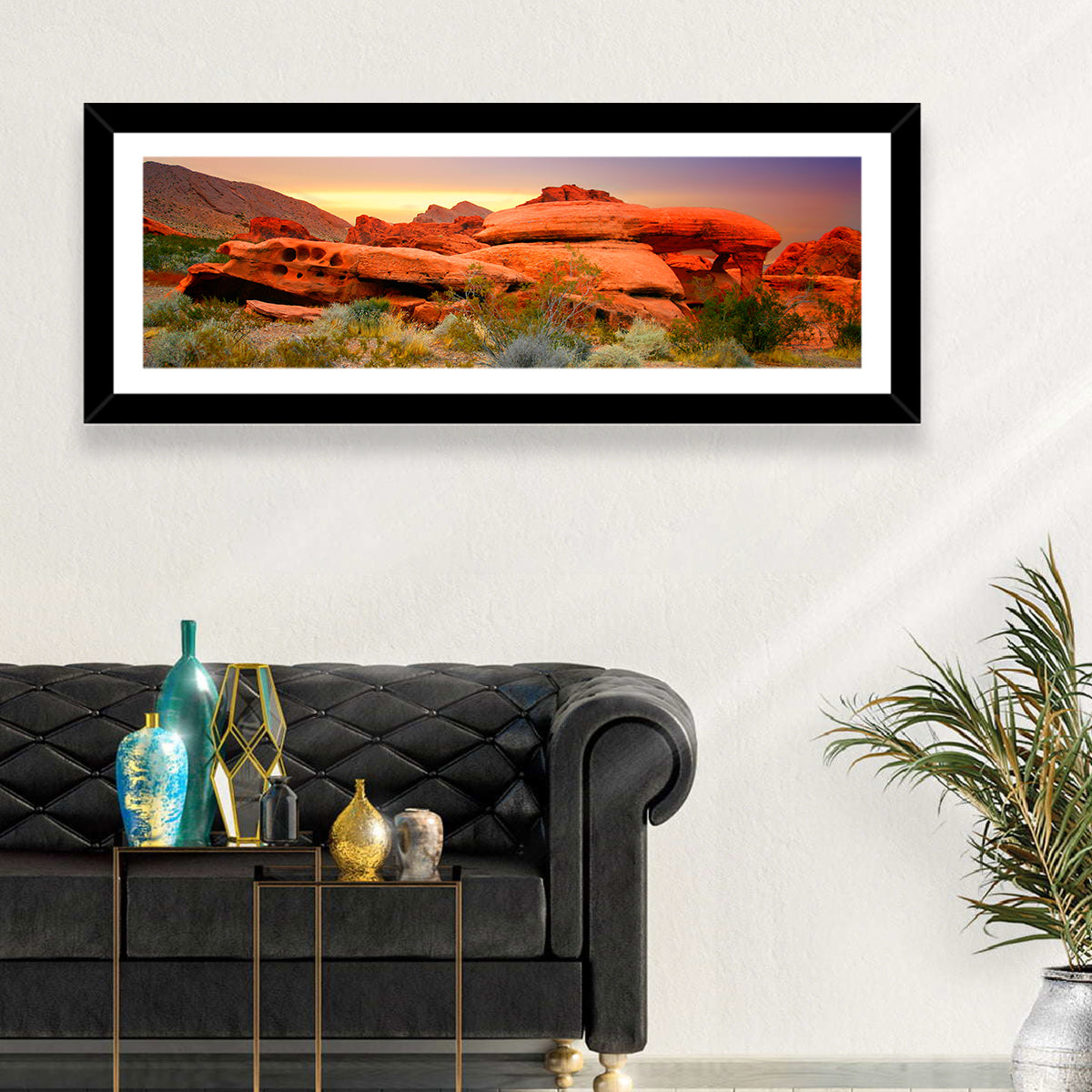 Red Rock Canyon Sunset Wall Art in a room, panoramic