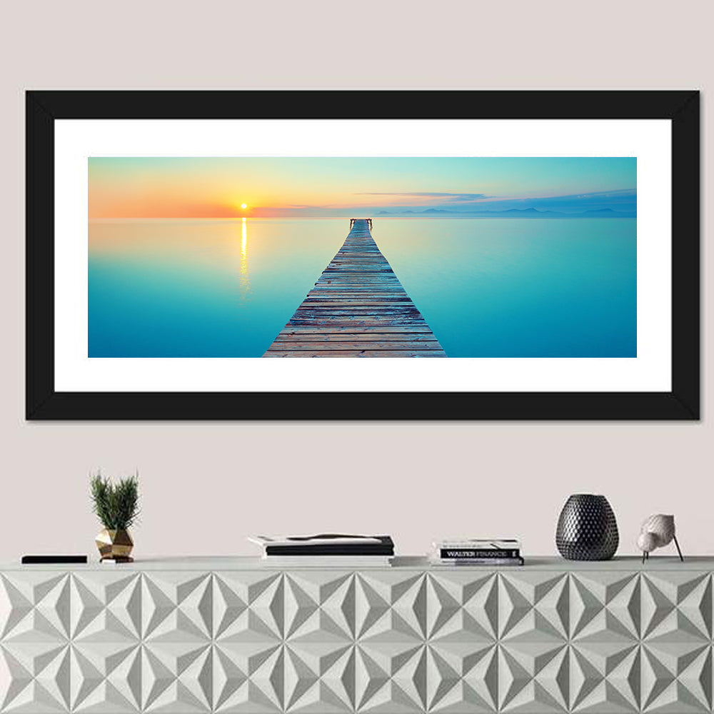 Wooden Footbridge at Sunset Wall Art in a room, panoramic
