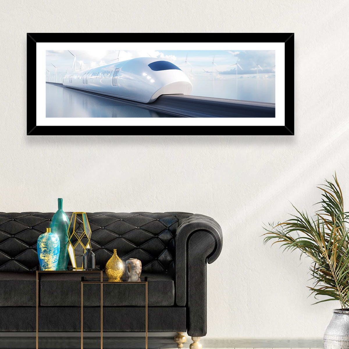 Futuristic Monorail Perspective Wall Art in a room, panoramic