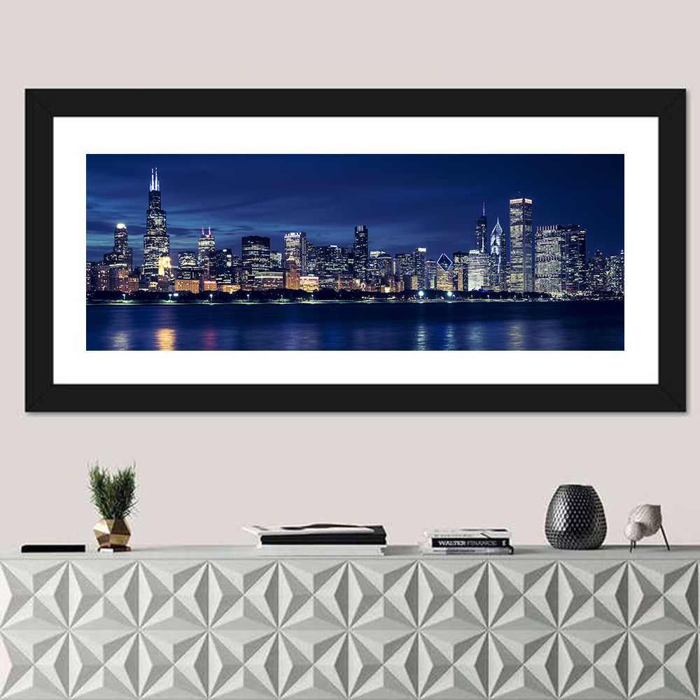 Chicago Night Skyline with Willis Tower Wall Art