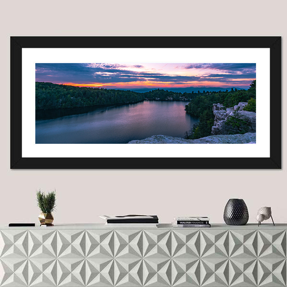 Lake Minnewaska Sunset Wall Art in a room, panoramic