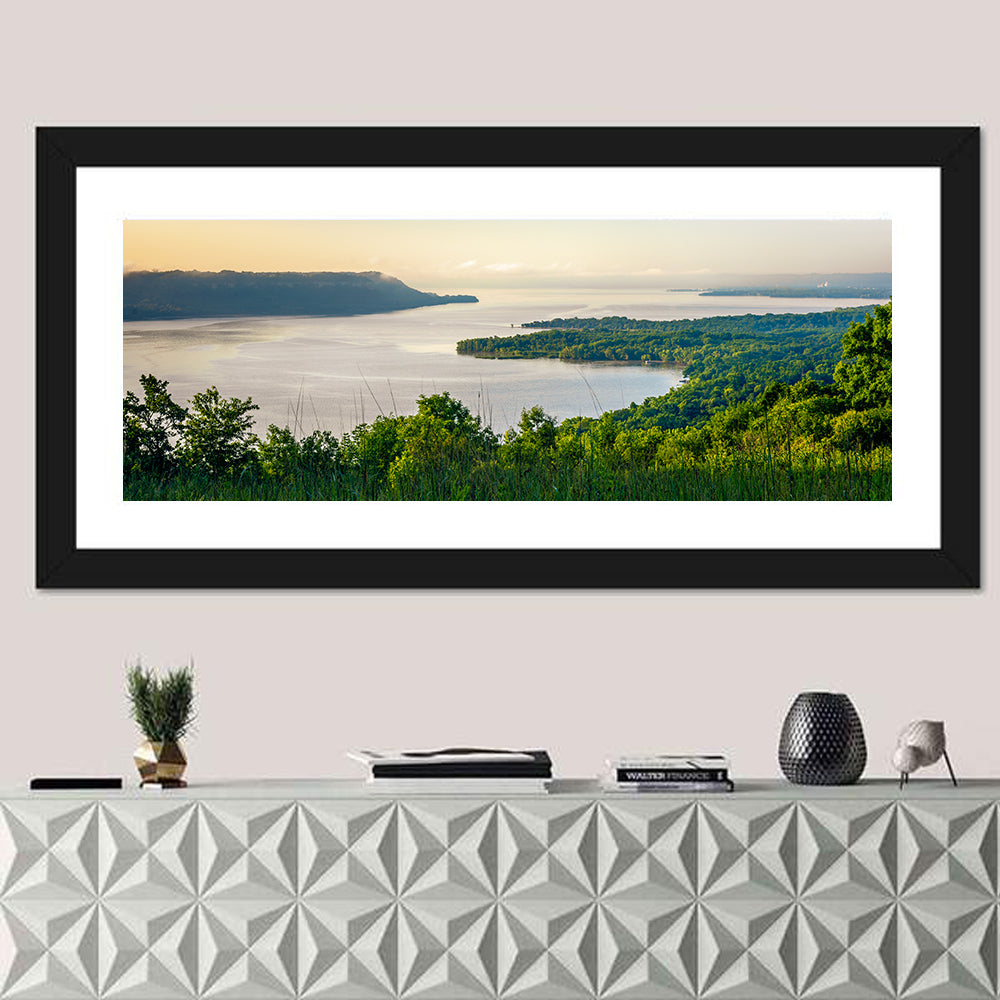 Mississippi River and Lake Pepin Wall Art in a room, panoramic