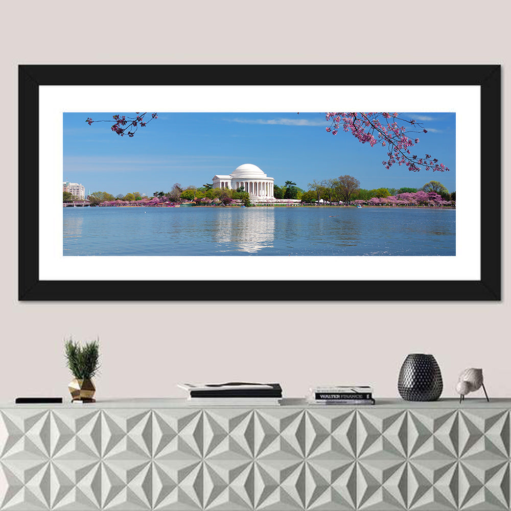 Thomas Jefferson Memorial with Cherry Blossoms Wall Art in a room, panoramic