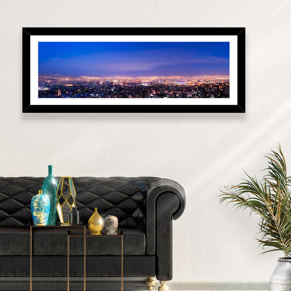 Tehran Nightscape Wall Art in a room, panoramic
