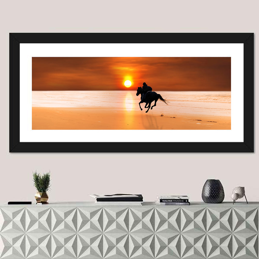 Horse and Rider at Sunset Wall Art
