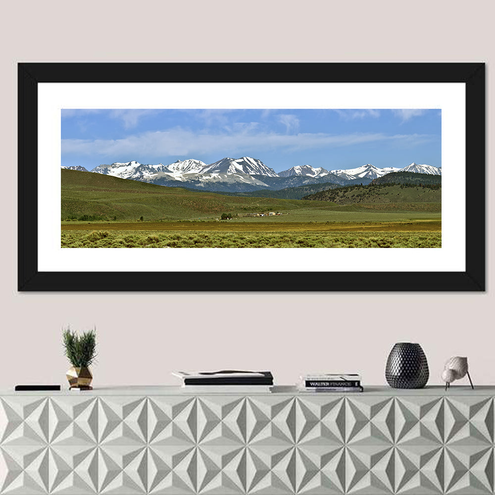 Sierra Nevada Sagebrush Plains Wall Art in a room, panoramic
