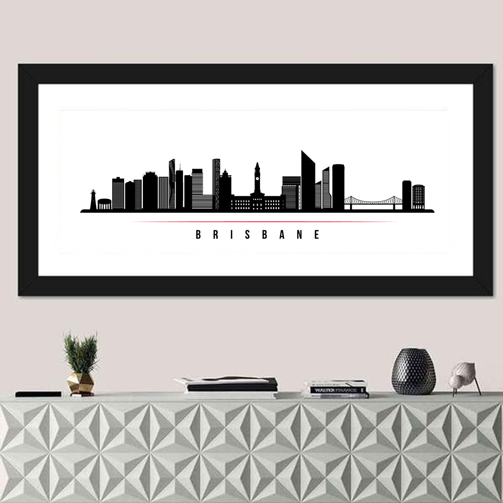 Brisbane City Skyline Wall Art in a room, panoramic