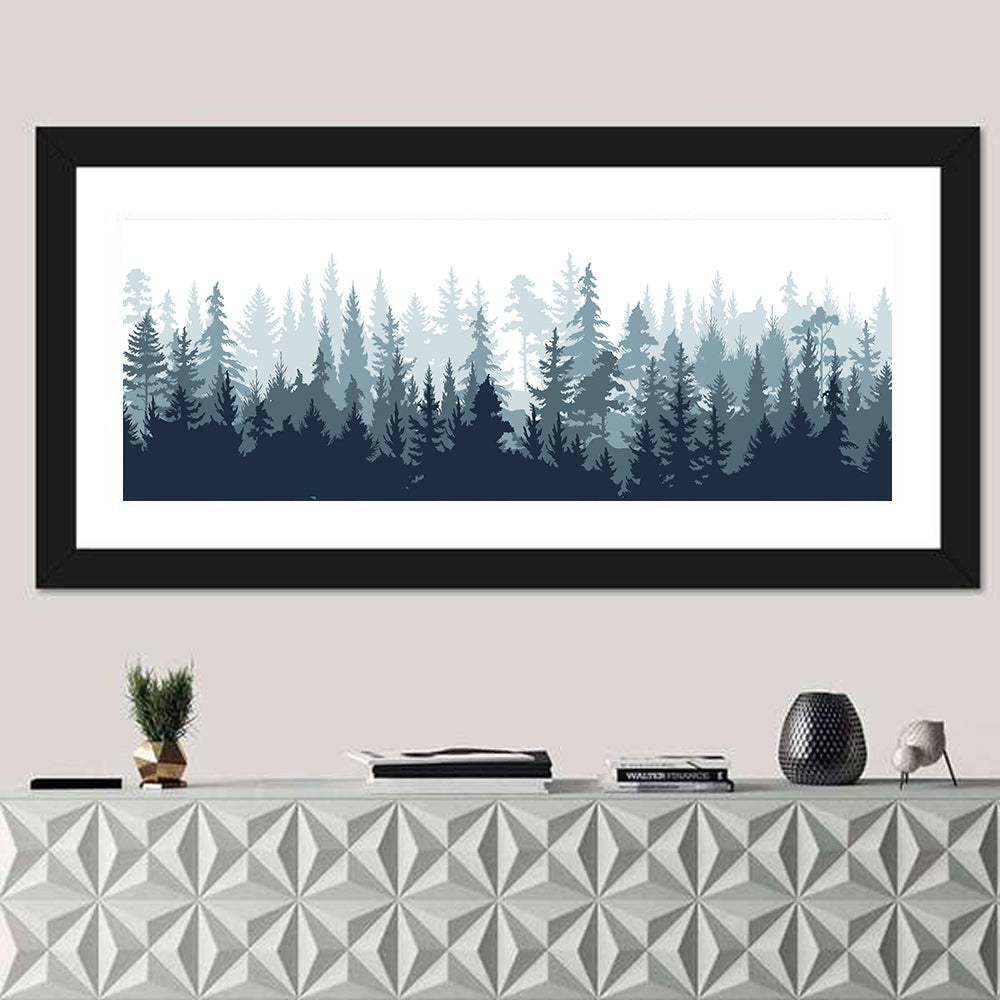 Misty Blue Pine Silhouette Wall Art