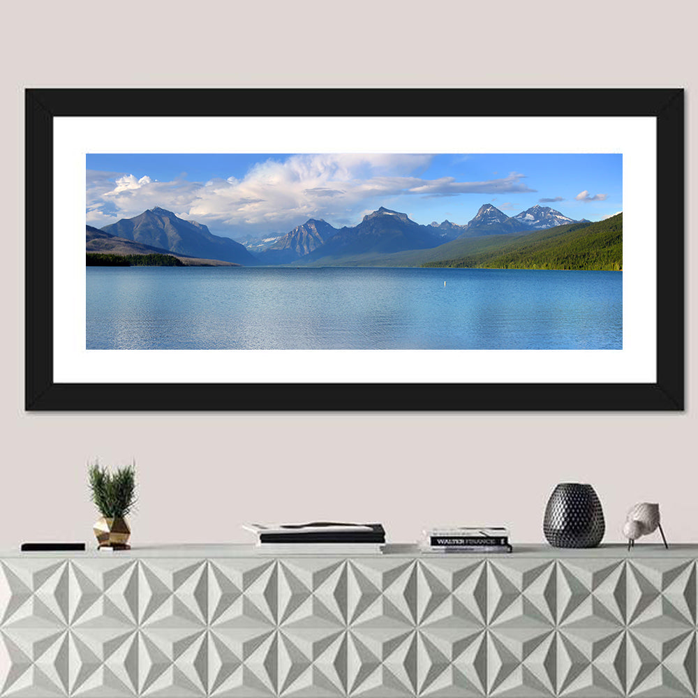 Lake Mcdonald Reflections Wall Art in a room, panoramic